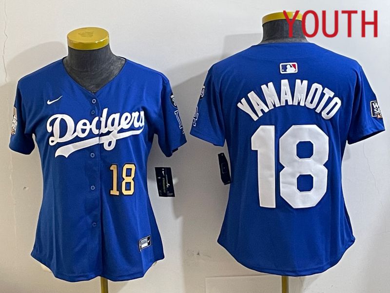 Youth Los Angeles Dodgers #18 Yamamoto Blue Game 2024 Nike MLB Jersey style 11218